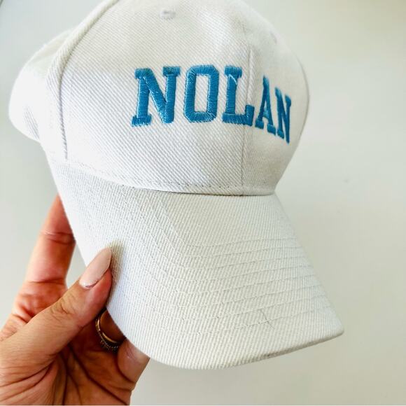 VINTAGE White Blue Nolan Lettered Stitched Velcro Adjustable Unisex Baseball Hat - Picture 3 of 10